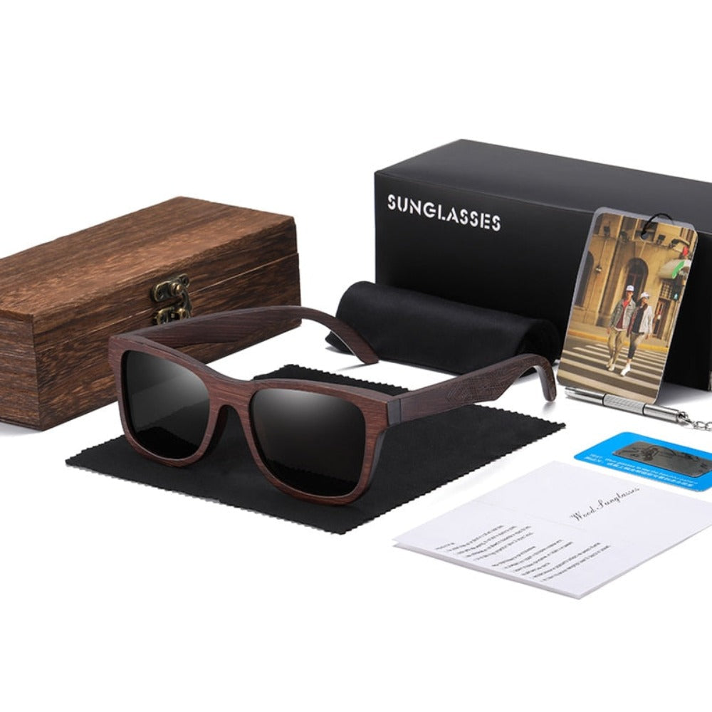 wootswood-lunettes-soleil-polarisées-bois-bambou-coffee-coffret-verres-noir