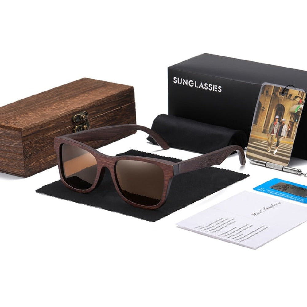 wootswood-lunettes-soleil-polarisées-bois-bambou-coffee-coffret-verres-marron