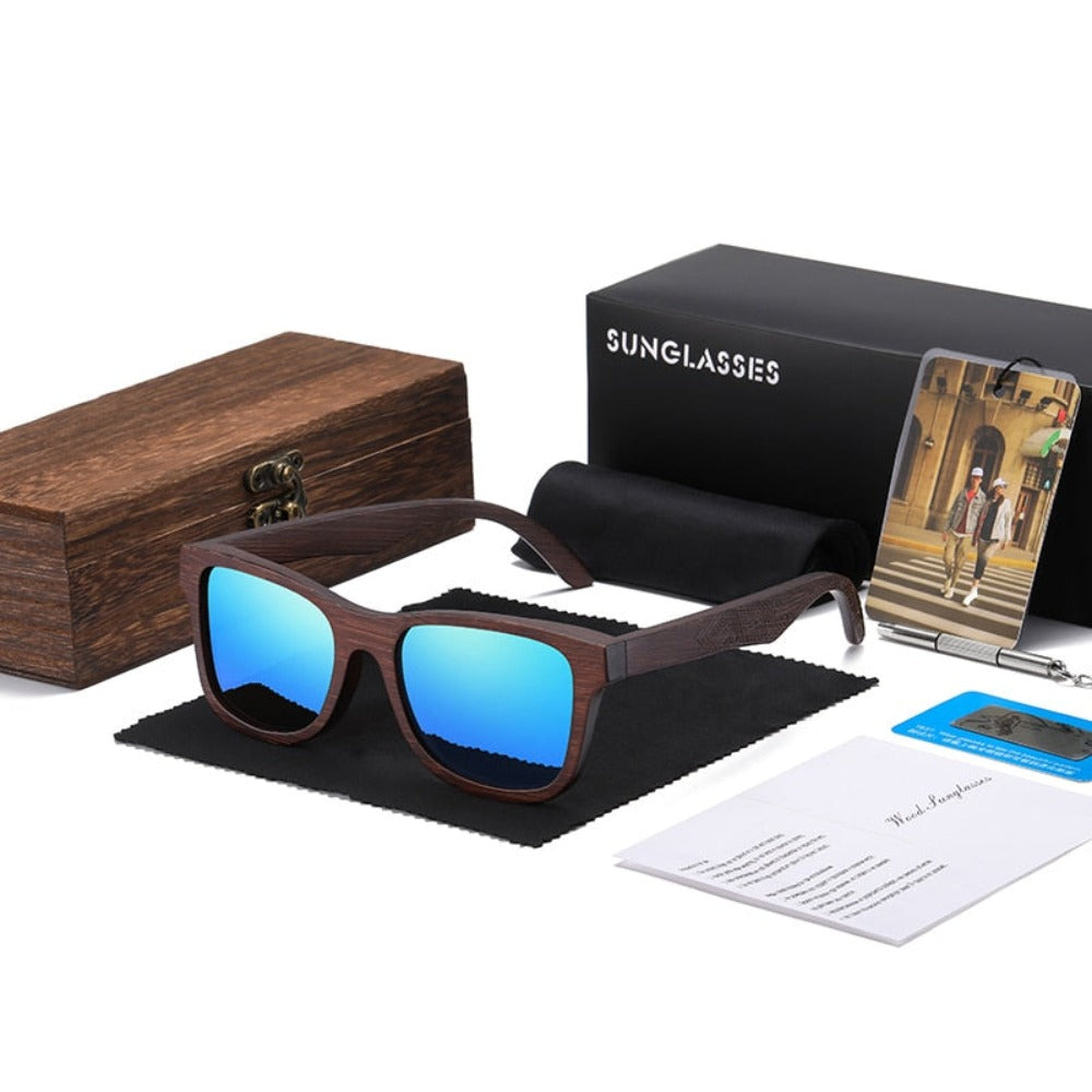 wootswood-lunettes-soleil-polarisées-bois-bambou-coffee-coffret-verres-bleu