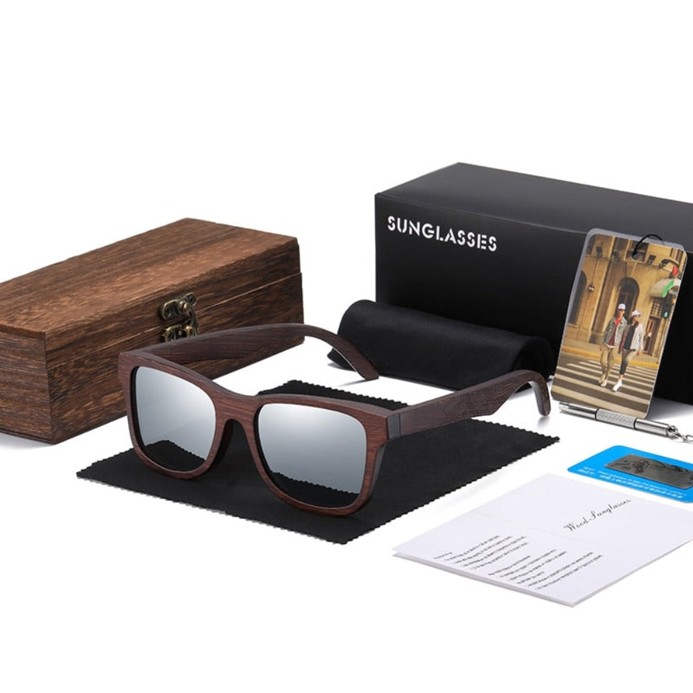 wootswood-lunettes-soleil-polarisées-bois-bambou-coffee-coffret-verres-argent