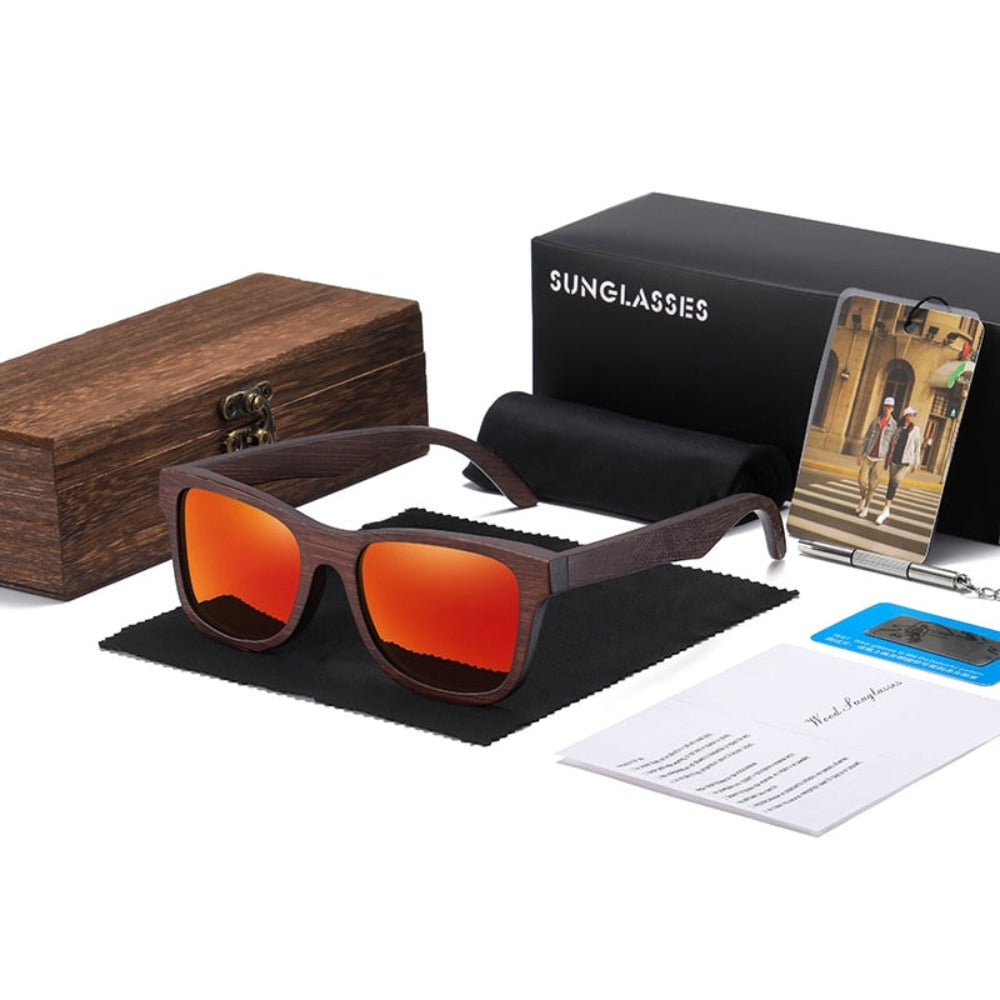 wootswood-lunettes-soleil-polarisées-bois-bambou-coffee-coffret-verres-orange