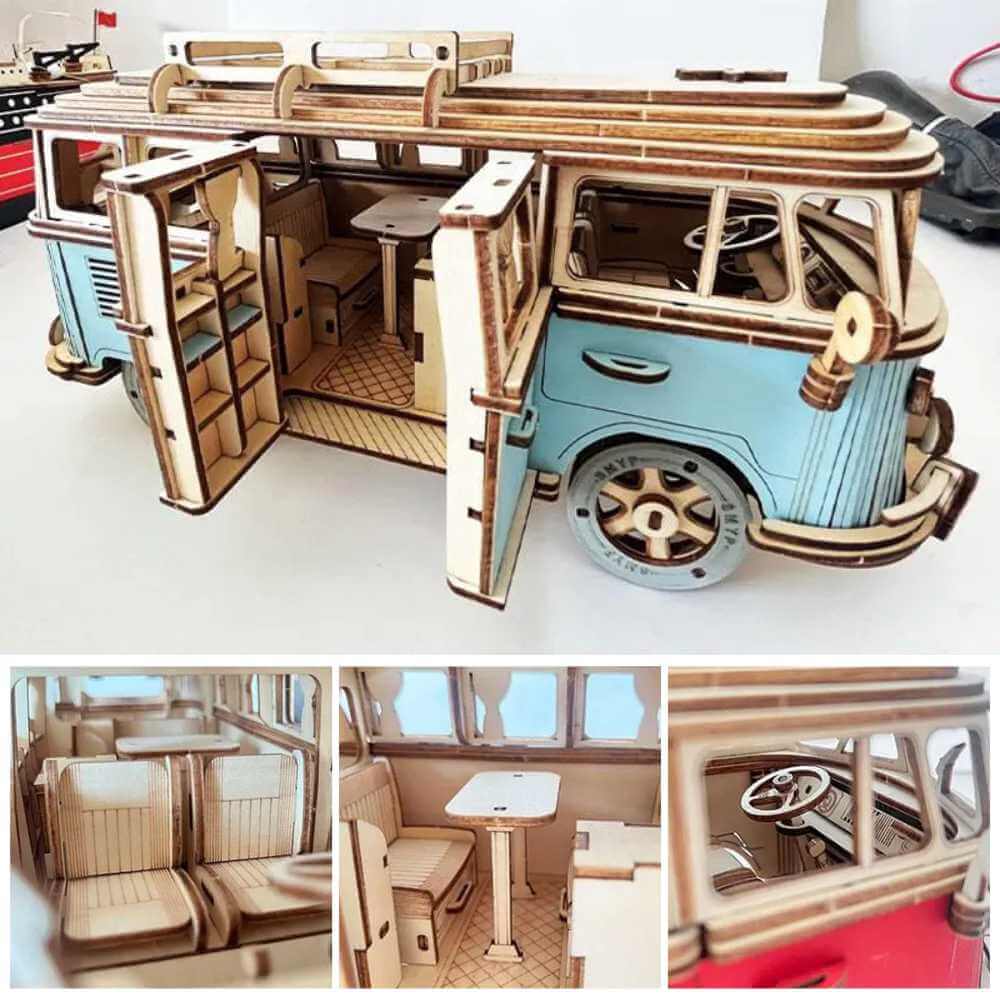 Wootswood-maquette-bois-modélisme-combi-rétro-van-image-détails-interieur