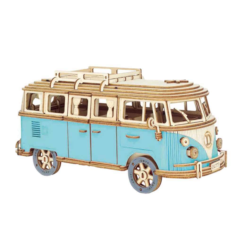 Wootswood-maquette-bois-modélisme-combi-rétro-van-image-bleu