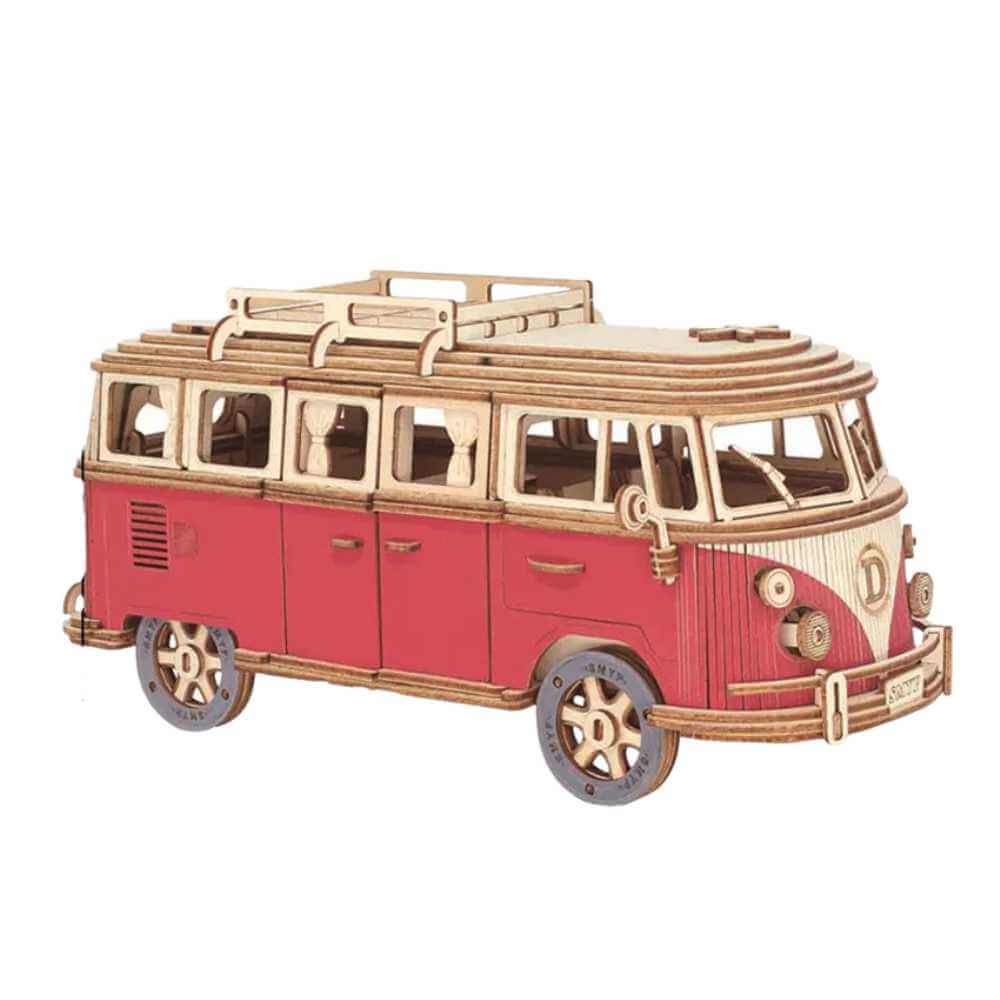 Wootswood-maquette-bois-modélisme-combi-rétro-van-image-rouge