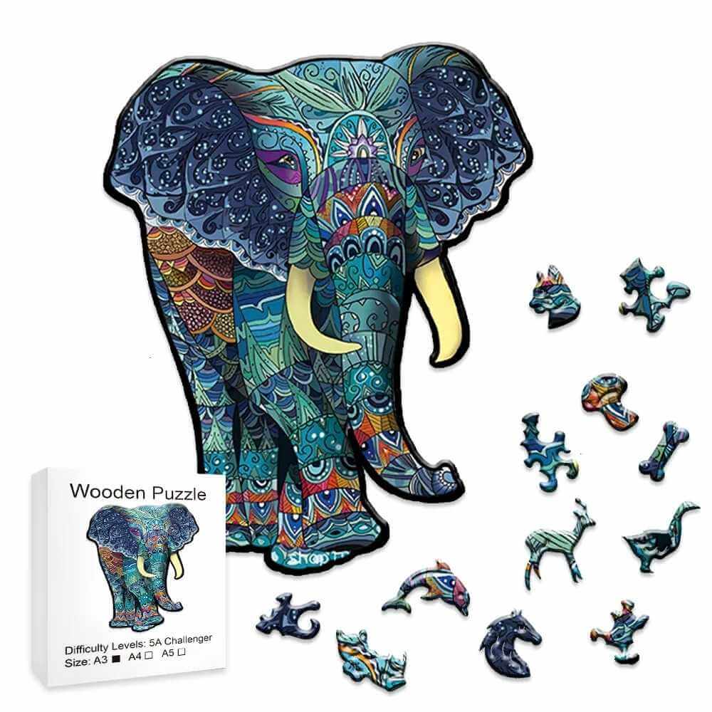 Wootswood-Jigsaw puzzle en bois adulte et enfant - La marche de l'éléphant