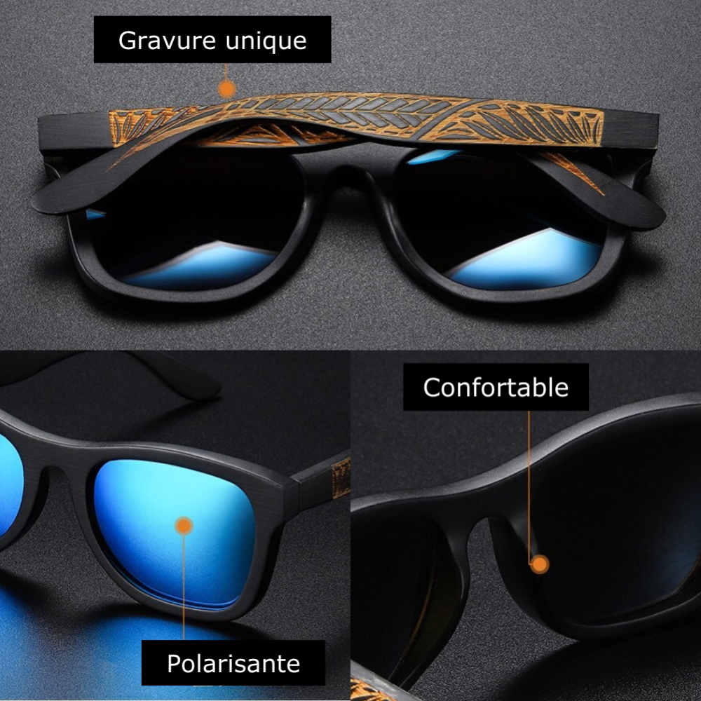 wootswood-lunettes-soleil-polarisées-coffret-bois-bambou-noir-gravure-confortable
