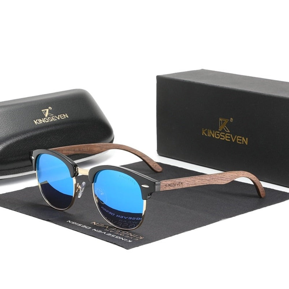 wootswood-lunettes-soleil-polarisées-charme-coffret-bois-noyer-verres-lentilles-bleu