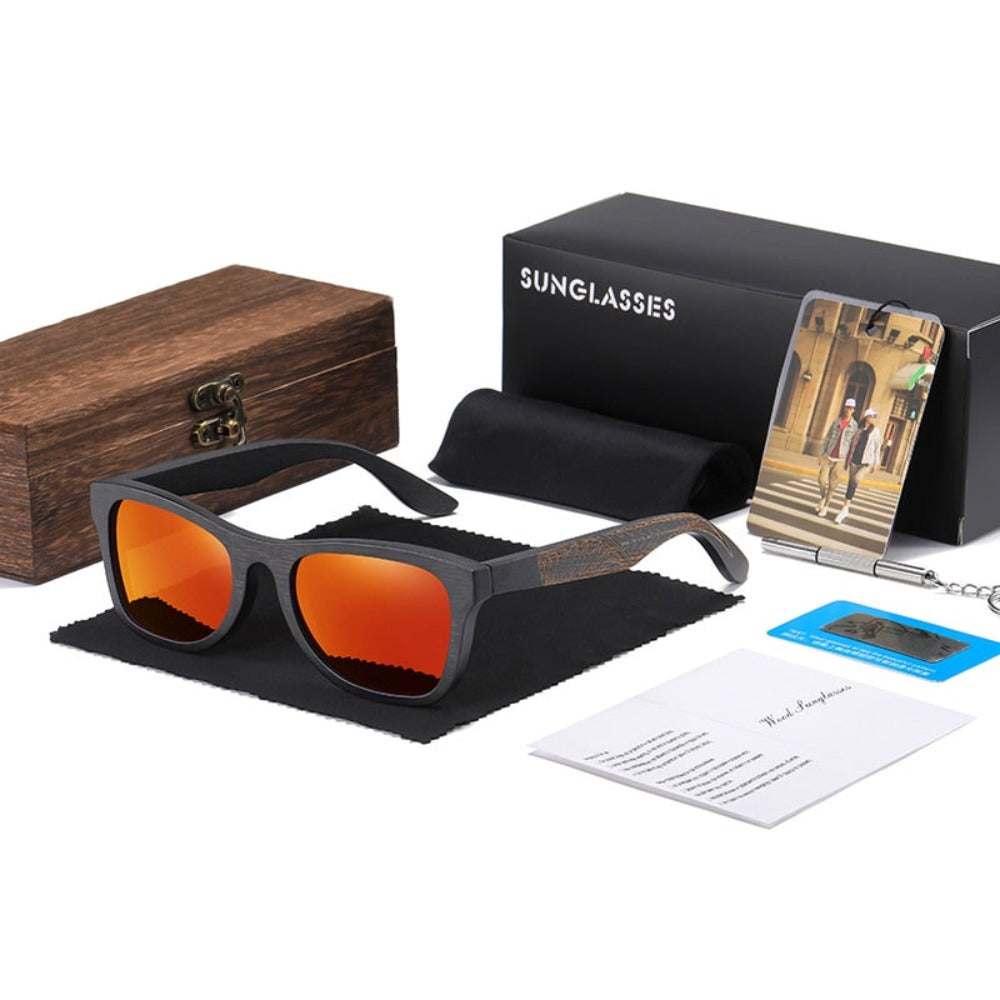 wootswood-lunettes-soleil-polarisées-coffret-bois-bambou-monture-noir-verres-orange