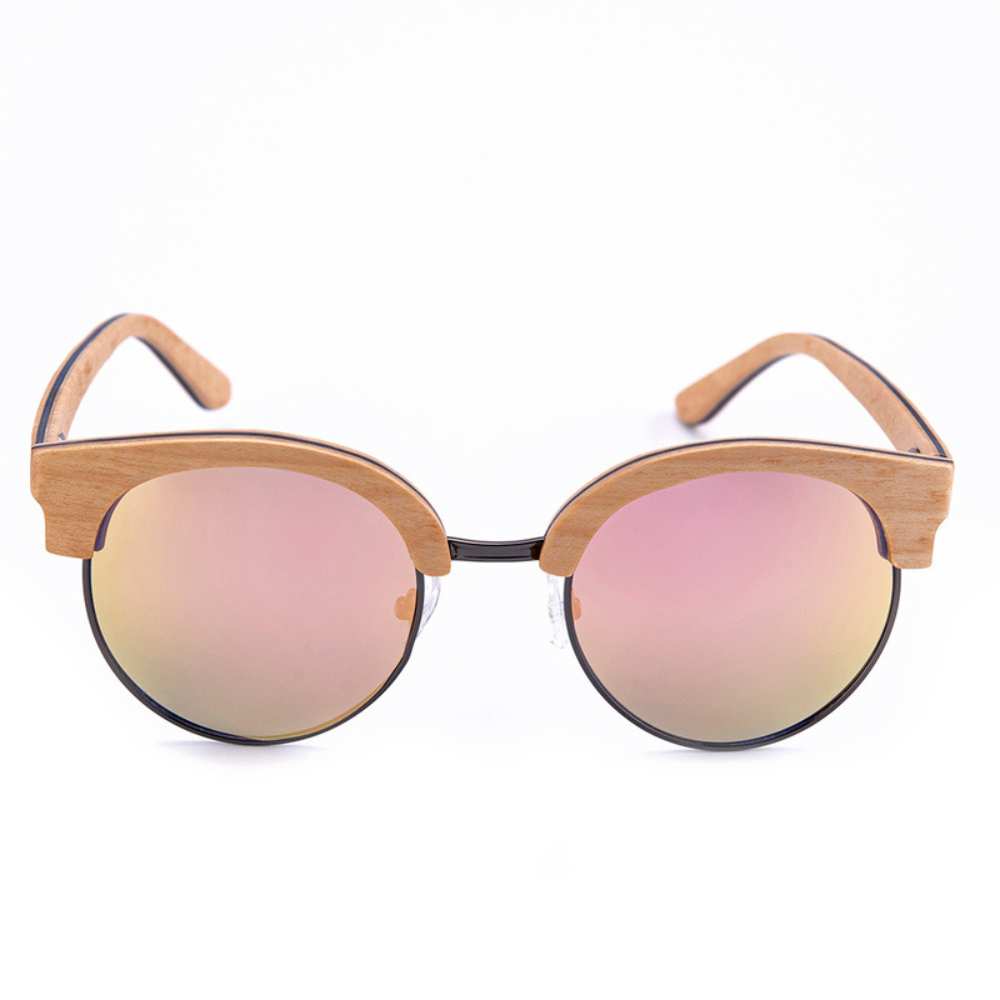 wootswood-lunettes-soleil-polarisées-coffret-bois-monture-rose-sakura-vue-face